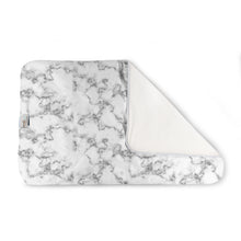 Load image into Gallery viewer, Kanga Care Changing Pad and Sheet Saver in the print called Polished with a white and gray marble pattern on the exterior and a soft off-white fleece lining on the interior, shown on a clean white background.