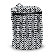 Load image into Gallery viewer, Kanga Care Wet Bag for cloth diapers in the print called Zev with a black and white chevron patterned laundry bag on a white background