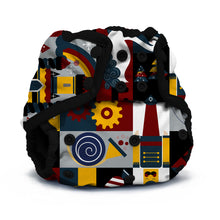 Load image into Gallery viewer, Rumparooz One Size Cloth Diaper Cover by Kanga Care in Christmas print called Hans with a colorful geometric pattern on a white background