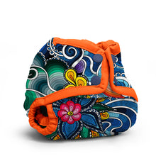 Load image into Gallery viewer, Rumparooz Newborn Cloth Diaper Cover by Kanga Care in Whimsical Colorful diaper with a floral design and orange trim on a white background