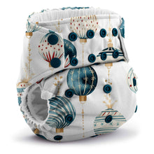 Load image into Gallery viewer, Rumparooz AWJ Cloth Pocket Diaper by Kanga Care in Christmas print called Glaskugeln with blue and red ornament pattern on a white background
