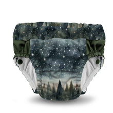 Load image into Gallery viewer, Lil Learnerz Training Pants and Swim Diapers by Kanga Care in Stargazing with a mystical forest and stars