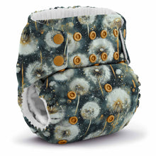 Load image into Gallery viewer, Rumparooz G3 Stay Dry cloth diaper with dandelion pattern on a navy background