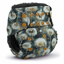 Load image into Gallery viewer, Rumparooz G3 OBV cloth diaper with dandelion pattern on a navy background