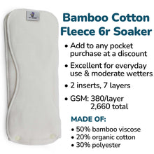Load image into Gallery viewer, Bamboo 6r Soaker by kanga Care for use in the Rumaprooz One Size Cloth Pocket Diaper, features and material contents