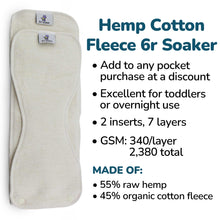 Load image into Gallery viewer, Hemp 6r Soaker insert features and material composition