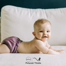 Load image into Gallery viewer, Baby in Thistle Purple Rumparooz G3 One Size Pocket Diaper