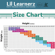 Load image into Gallery viewer, Lil Learnerz Potty Training Pants & Swim Diaper Size Chart