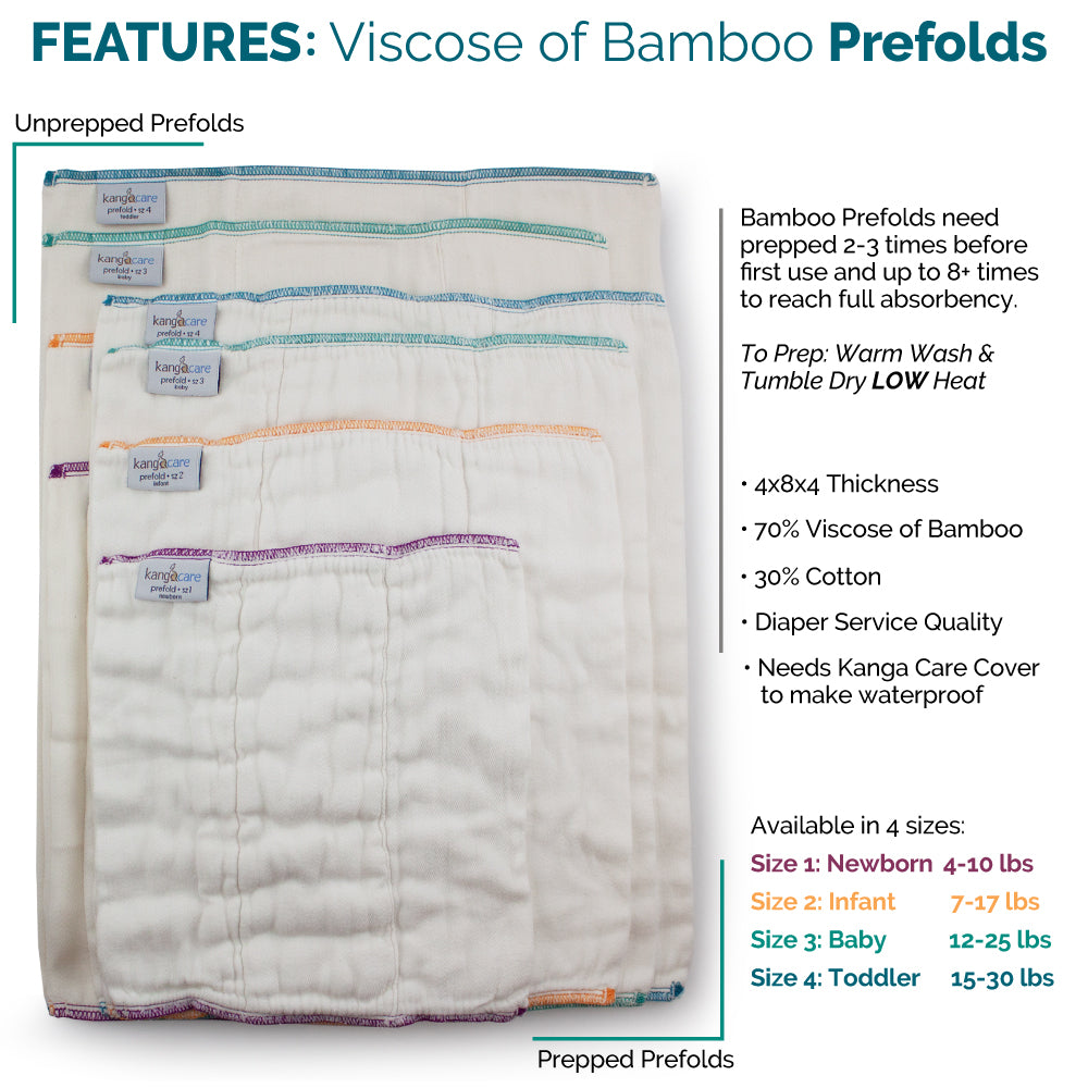 Kanga Care Bamboo Prefold Cloth Diapers (6pk) Size 1 Newborn