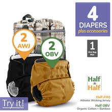 Load image into Gallery viewer, Kanga Care Rumparooz G3 AWJ Athletic Wicking Jersey Organic Bamboo Velour Cloth Diaper Bundle with Wet Bag Mini