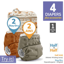 Load image into Gallery viewer, Kanga Care Rumparooz G3 AWJ Athletic Wicking Jersey Stay Dry Hypoallergenic Microchamois Cloth Diaper Bundle with Wet Bag Mini