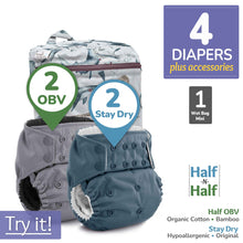 Load image into Gallery viewer, Kanga Care Rumparooz G3 OBV Organic Cotton Bamboo Velour and Stay Dry Hypoallergenic Cloth Diaper Bundle with Wet Bag Mini
