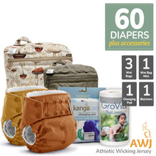 Load image into Gallery viewer, Kanga Care Rumparooz One Size Pocket Cloth Diaper Athletic Wicking Jersey AWJ Twin Bundle with Kanga Care Wet Bag, Wet Bag Mini, Changing Pad and GroVIa BioLiners