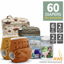 Load image into Gallery viewer, Kanga Care Rumparooz One Size Pocket Cloth Diaper Athletic Wicking Jersey AWJ Twin Bundle with Kanga Care Wet Bag, Wet Bag Mini, Changing Pad and GroVIa BioLiners