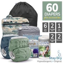Load image into Gallery viewer, All in Twin Kanga Care bundle for Rumparooz Stay Dry One Size Pocket Cloth Diapers with Accessories Pail Liner, Wet Bag, Wet Bag Mini, Changing Pads and BioLiners