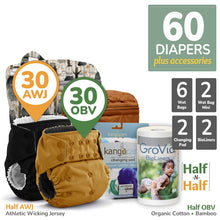 Load image into Gallery viewer, Kanga Care Rumparooz One Size Pocket Cloth Diaper Athletic Wicking Jersey AWJ and Organic Bamboo Velour OBV Twin Bundle with Kanga Care Wet Bag, Wet Bag Mini, Changing Pad and GroVIa BioLiners