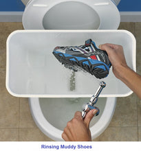 Load image into Gallery viewer, Splatter shield and sprayer on a toilet - shoes