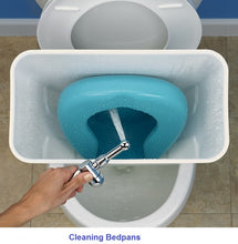 Load image into Gallery viewer, Splatter shield and sprayer on a toilet - bed pan