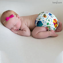 Load image into Gallery viewer, Sunshower Rumparooz One Size Cloth Diaper on a Newborn
