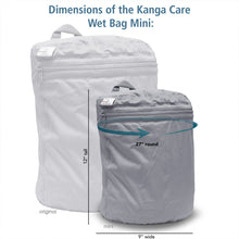 Load image into Gallery viewer, Wet Bag Mini Diagram Dimensions of the Kanga Care Wet Bag Mini and Size Comparison of it next to the full sized Wet Bag