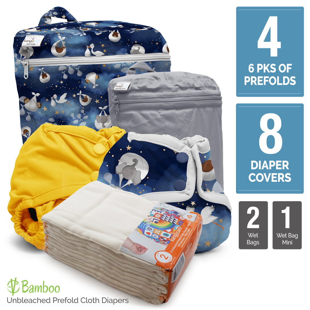 Retro Standard - Newborn Prefold Cloth Diaper Bundle - Size 2