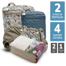 Load image into Gallery viewer, Retro Starter - Newborn Prefold Cloth Diaper Bundle