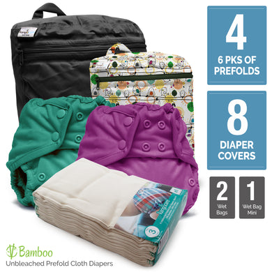 Retro Standard - One Size Prefold Cloth Diaper Bundle - Size 3