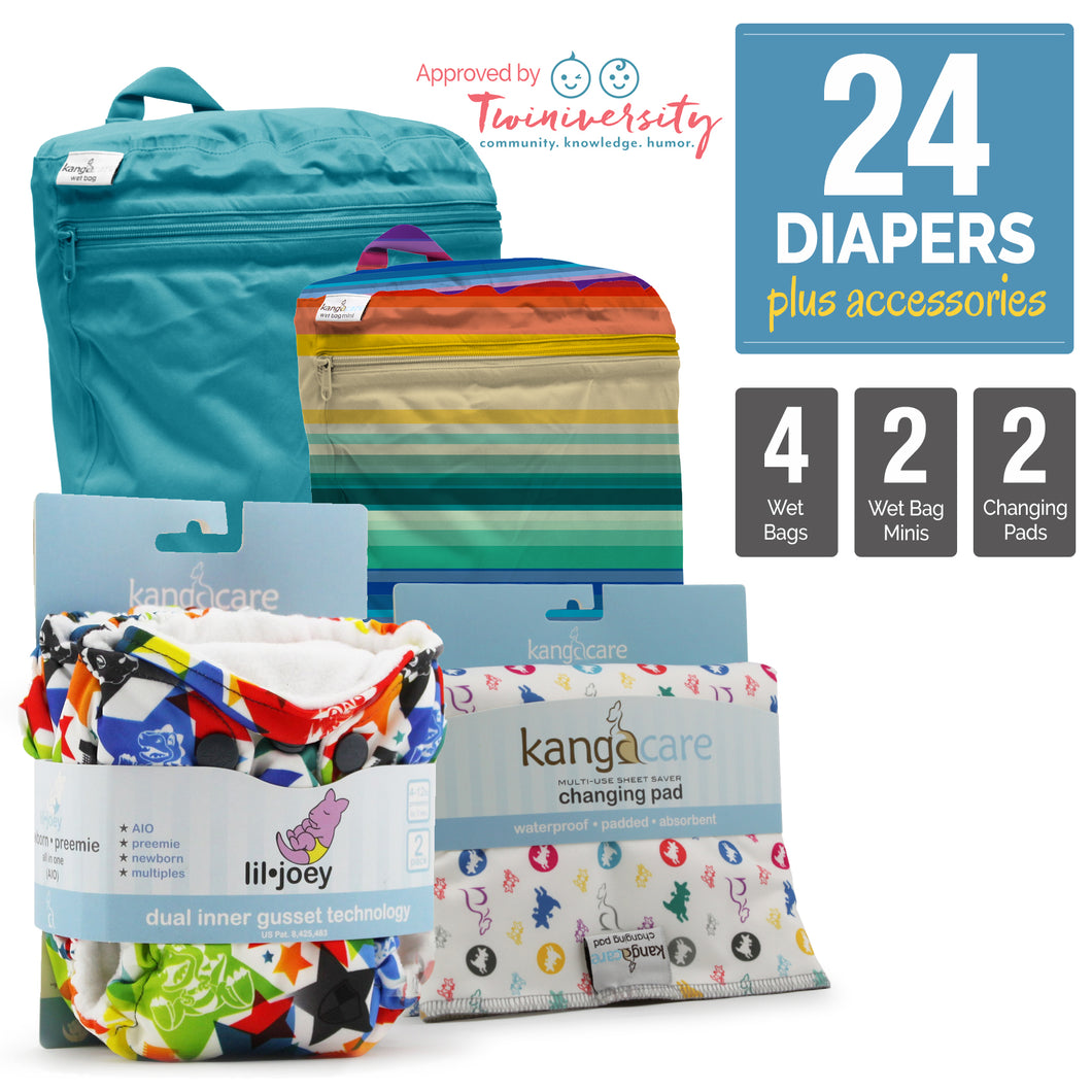 Twins Bundle - 24 Lil Joey Newborn Cloth Diaper Bundle +