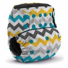 Load image into Gallery viewer, Rumparooz One Size cloth diapers with gray, yellow, and teal zigzag chevron pattern 
