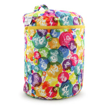 Load image into Gallery viewer, Kanga Care Wet Bag for cloth diapers in print tokiCorno featuring a vibrant, multicolor cartoon character print with a yellow zipper and top handle, shown on a plain white background.
