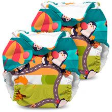 Load image into Gallery viewer, Lil Joey Newborn and preemie AIO cloth Diaper by Kanga Care in Trek with map pattern featuring traveling penguins
