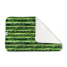 Load image into Gallery viewer, Kanga Care Changing Pad and Sheet Saver in the print called Prickles with a green cactus pattern on one side and a soft white fleece backing on the other, shown on a clean white background.
