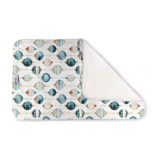 Load image into Gallery viewer, Kanga Care Changing Pad and Sheet Saver in Christmas print called Glaskugeln with blue and red ornament pattern on a white background
