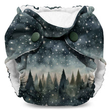 Load image into Gallery viewer, Lil Joey Newborn and preemie AIO cloth Diaper by Kanga Care in Stargazing with a mystical forest and stars
