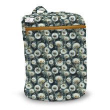 Load image into Gallery viewer, Cloth diaper wet bag with dandelion pattern on a navy background
