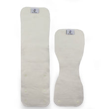 Load image into Gallery viewer, 2 piece Hemp Fleece cloth diaper soaker pad with the one size and newborn inserts stacked together
