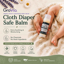 Load image into Gallery viewer, GroVia Cloth Diaper Safe Balm with baby and lavender in the background
