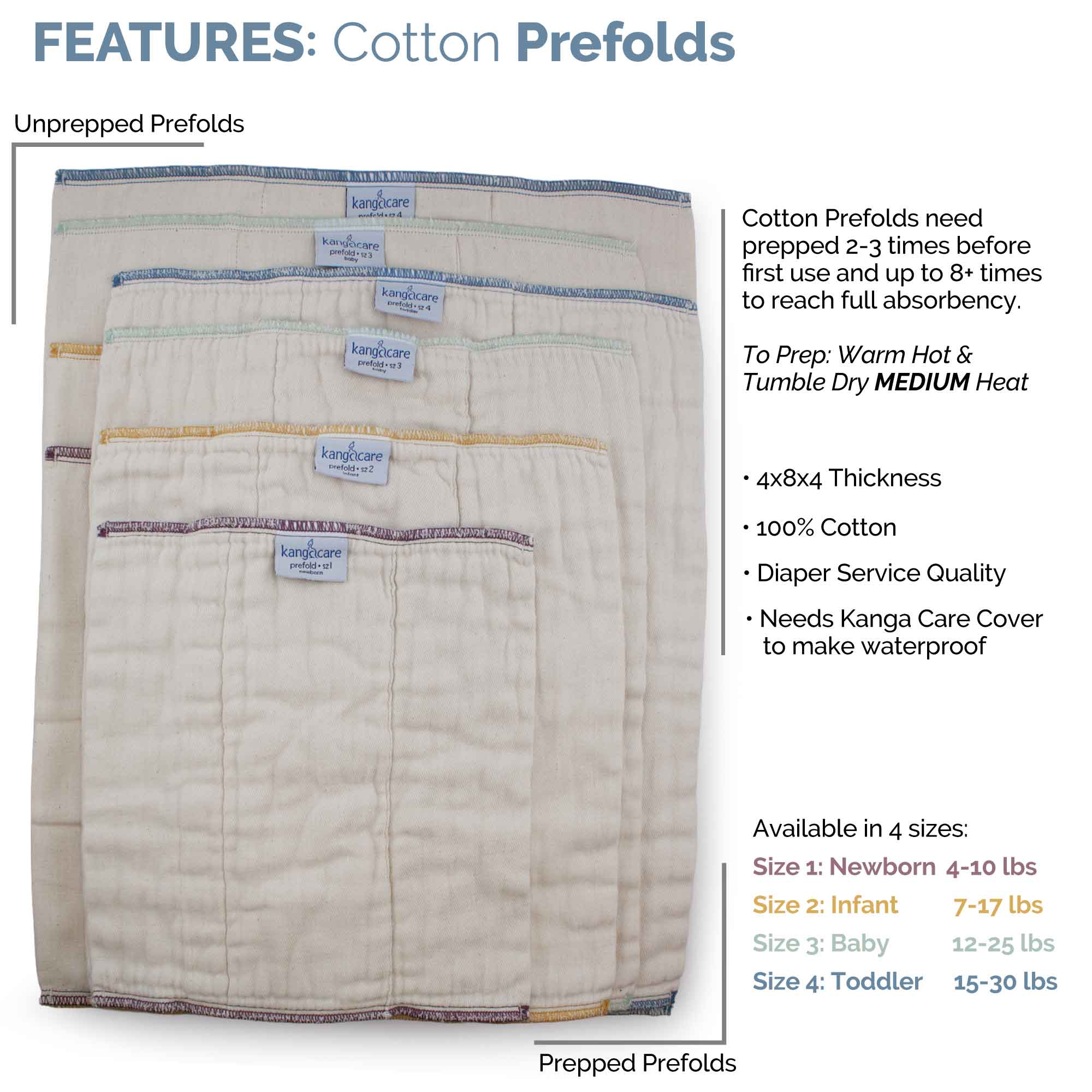 Kanga Care Unbleached Cotton Prefold Cloth Diapers (6 pk) Size ::