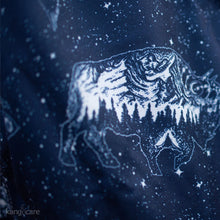 Load image into Gallery viewer, Shine Bright Print Close Up of buffalo constellation and mountains, deep midnight blue color
