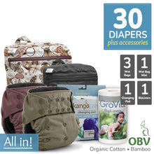 Load image into Gallery viewer, Kanga Care Rumparooz One Size Pocket Cloth Diaper Organic Bamboo Velour OBV Bundle with Kanga Care Wet Bag, Wet Bag Mini, Changing Pad and GroVIa BioLiners
