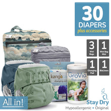 Load image into Gallery viewer, Kanga Care Rumparooz One Size Pocket Cloth Diaper Stay Dry Hypoallergenic Microchamois Bundle with Kanga Care Wet Bag, Wet Bag Mini, Changing Pad and GroVIa BioLiners
