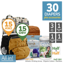 Load image into Gallery viewer, Kanga Care Rumparooz One Size Pocket Cloth Diaper Athletic Wicking Jersey AWJ and Organic Bamboo Velour OBV Bundle with Kanga Care Wet Bag, Wet Bag Mini, Changing Pad and GroVIa BioLiners

