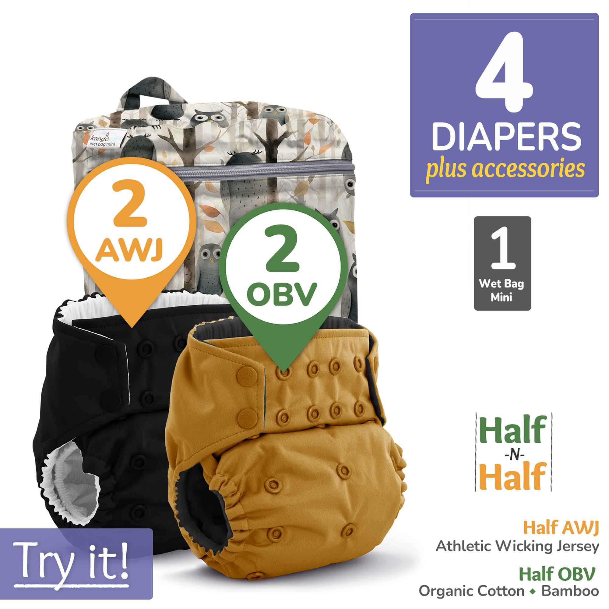 Cloth Diaper Bundle - Try It! | Rumparooz G3 AWJ + OBV Organic :: 4 pa