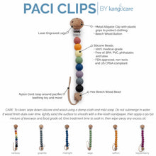 Load image into Gallery viewer, Rainbow Paci Clip features and color line up
