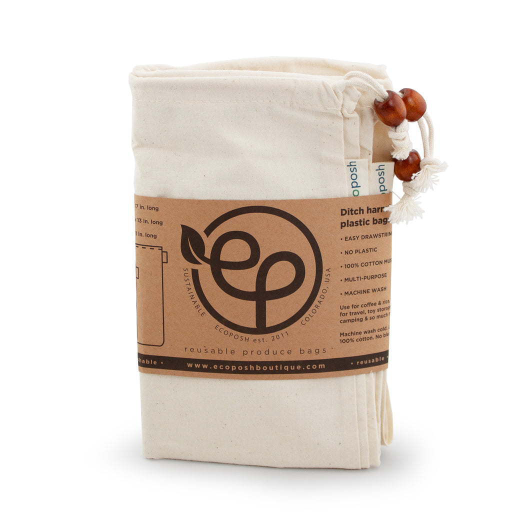 Ecoposh Cotton Muslin Grain Bag :: Natural (3pk)