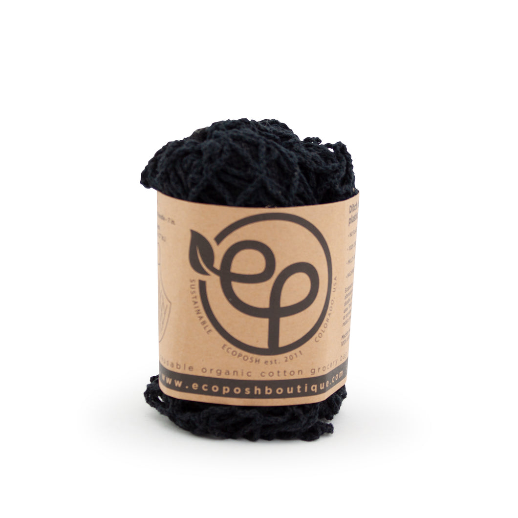 Ecoposh Short Handle Cotton Net Grocery Bag :: Black in packaging