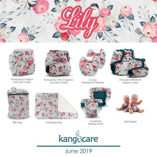 Load image into Gallery viewer, Kanga Care Cloth Diaper product line up in the Lily print collection
