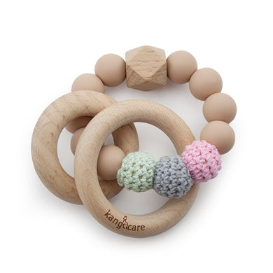 Kanga Care Silicone & Wood Teething Ring - Crocheted - Blush