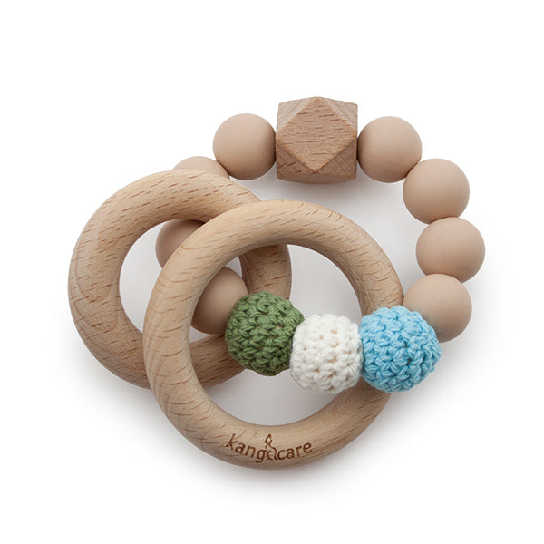 Kanga Care Silicone & Wood Teething Ring - Crocheted - Moss