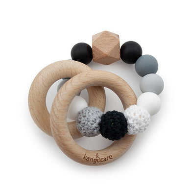 Kanga Care Silicone & Wood Teething Ring - Crocheted - Pebble